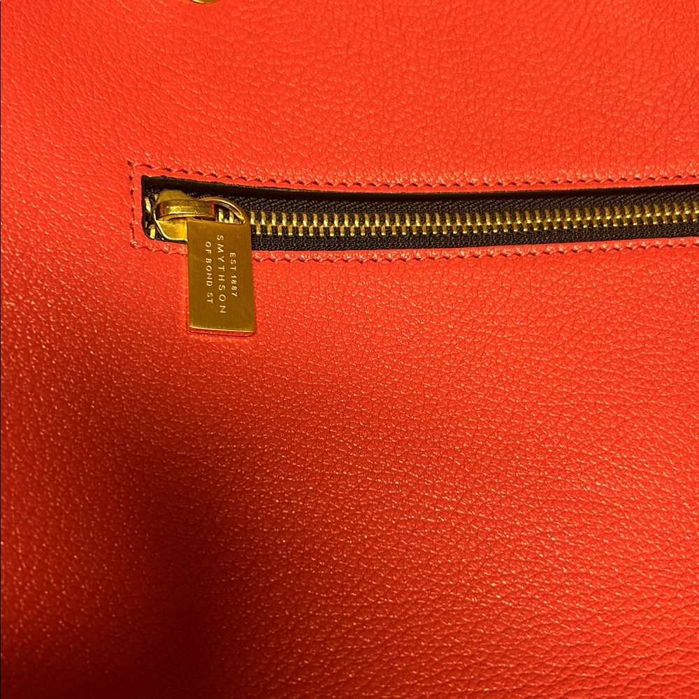 Smythson of Bond Street Pink & Navy Leather Metal Clasp Satchel. - Picture 12 of 14